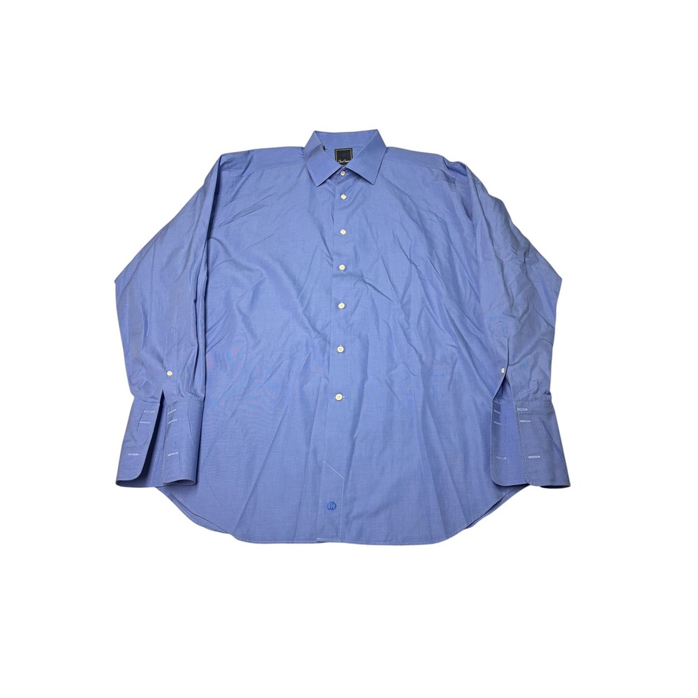 David Donahue Blue Cotton French Cuff Dress Shirt 18 34/35 Mens Long Sleeve